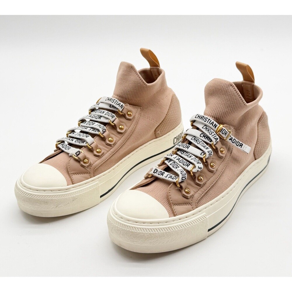 Dior Walk'n'Dior Logo Pull On Hight Top Sneakers Beige Knit EU 36.5 US 6.5